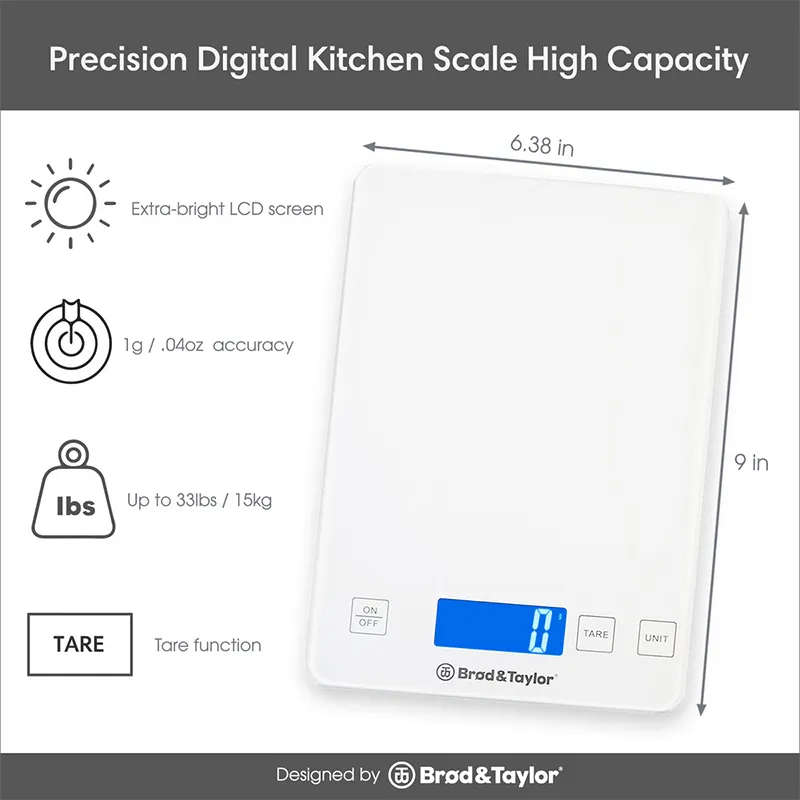 Brød&Taylor keukenweegschaal 15 kg glas nauwkeurig